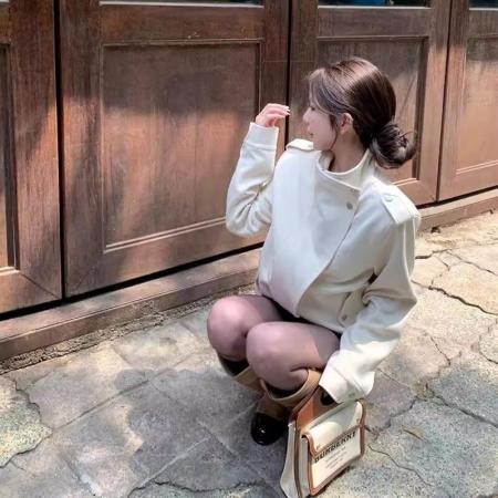 FA45026# titi小姐姐白巧恋人麂皮外套女秋米白色设计感机车风宽松夹克 服裝批發女裝批發服飾貨源