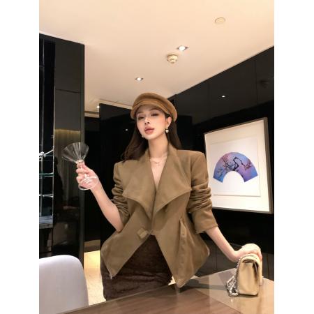 FA45029# 修身显瘦美式辣妹高级翻领长袖麂皮绒开衫外套机车夹克 服裝批發女裝批發服飾貨源