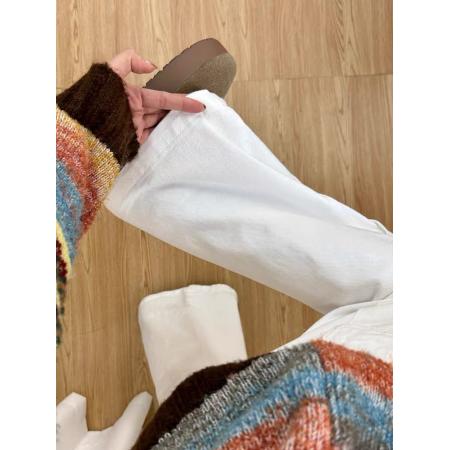 FA45052# 美式复古白色微喇工装牛仔裤女秋季新款多口袋喇叭拖地长裤子 服裝批發女裝批發服飾貨源