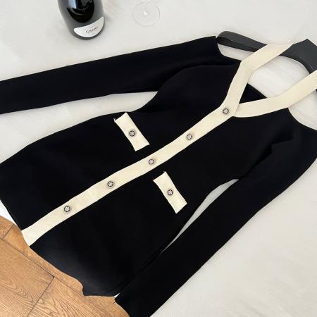 FA45055# 魅魔速成班撞色针织连衣裙内搭显瘦包臀裙 服裝批發女裝批發服飾貨源