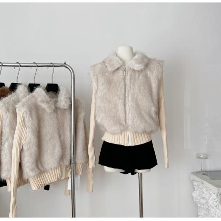 FA45057# 甄选西班牙进口国王托卡三色直毛皮毛一体外套袖子可脱卸马甲 服裝批發女裝批發服飾貨源