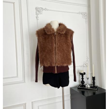 FA45057# 甄选西班牙进口国王托卡三色直毛皮毛一体外套袖子可脱卸马甲 服裝批發女裝批發服飾貨源