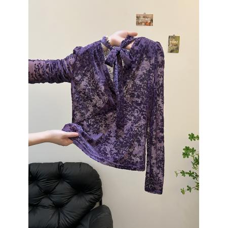 FA45080# 秋款修身T恤百搭长袖上衣女装水绒蕾丝 服裝批發女裝批發服飾貨源