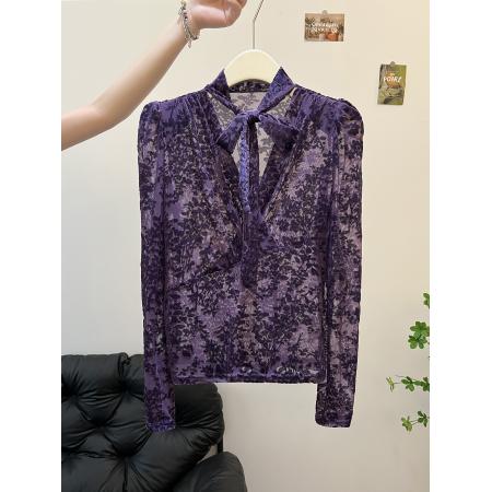 FA45080# 秋款修身T恤百搭长袖上衣女装水绒蕾丝 服裝批發女裝批發服飾貨源