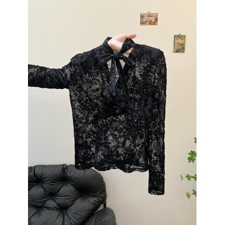 FA45080# 秋款修身T恤百搭长袖上衣女装水绒蕾丝 服裝批發女裝批發服飾貨源