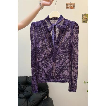 FA45080# 秋款修身T恤百搭长袖上衣女装水绒蕾丝 服裝批發女裝批發服飾貨源