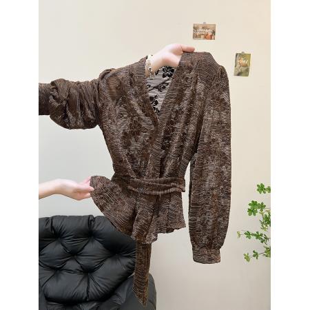 FA45083# 秋冬新款欧货洋气百搭绑带设计蕾丝衬衣打底衫性感女神潮流 服裝批發女裝批發服飾貨源