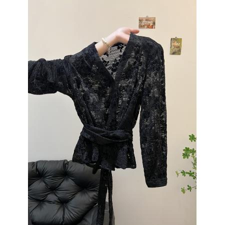 FA45083# 秋冬新款欧货洋气百搭绑带设计蕾丝衬衣打底衫性感女神潮流 服裝批發女裝批發服飾貨源