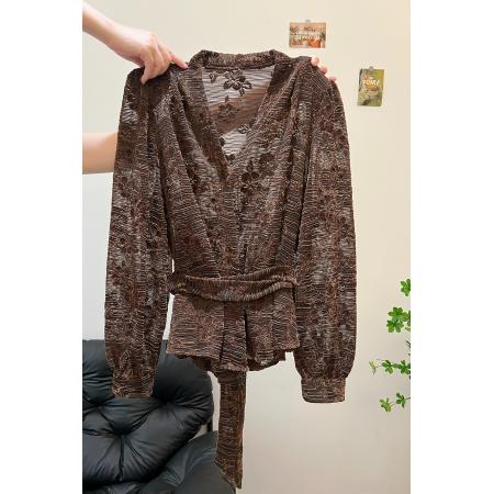 FA45083# 秋冬新款欧货洋气百搭绑带设计蕾丝衬衣打底衫性感女神潮流 服裝批發女裝批發服飾貨源