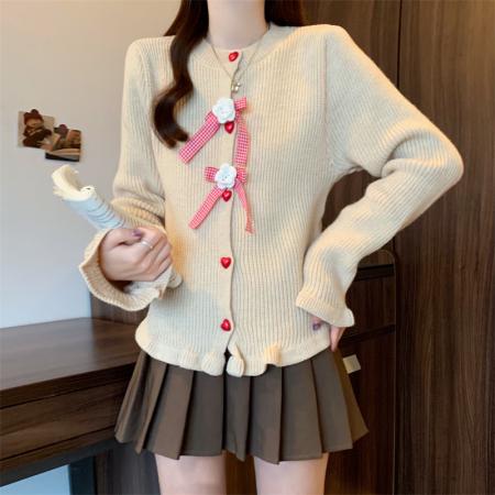 FA45108# 批发价新款休闲百搭立体花朵单排扣开衫针织毛衣上衣女 服裝批發女裝批發服飾貨源
