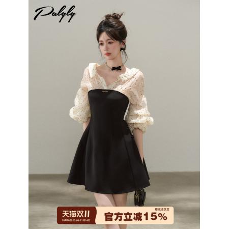 FA45113# 假两件法式波点衬衫长袖连衣裙秋装新款设计感小众绝美a字裙 服裝批發女裝批發服飾貨源