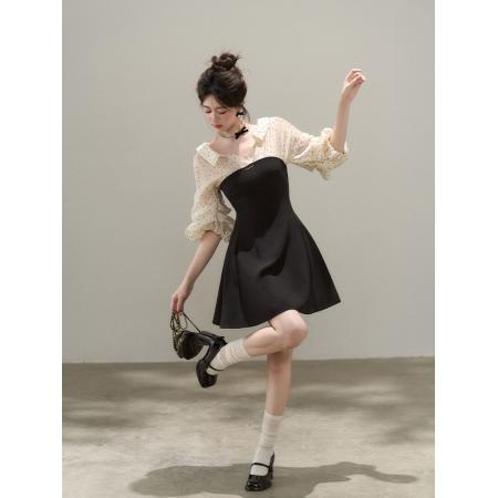 FA45113# 假两件法式波点衬衫长袖连衣裙秋装新款设计感小众绝美a字裙 服裝批發女裝批發服飾貨源