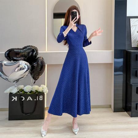 FA45128# 红色连衣裙秋装05新款高级感气质显瘦裙子女春秋提花长款连身裙 服裝批發女裝批發服飾貨源