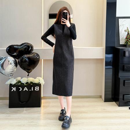 FA45130# 毛呢连衣裙秋冬新款高级感气质女神范无袖长裙 服裝批發女裝批發服飾貨源