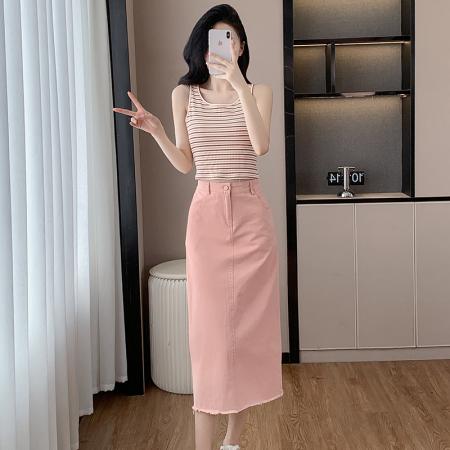 FA45132# 粉色长袖衬衣外套配吊带半身裙子女春秋新款工装休闲三件套装 服裝批發女裝批發服飾貨源