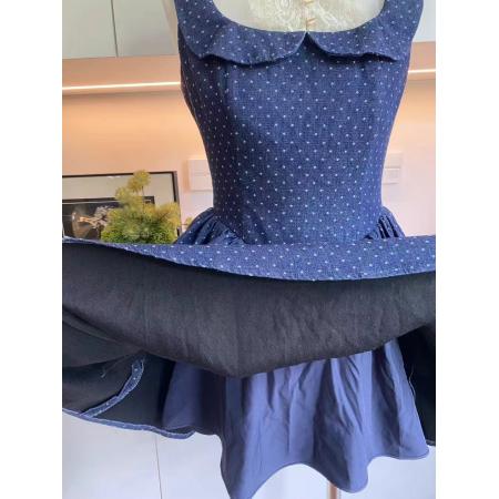 FA45137# 复古派对假两件波点提花连衣裙miu感娃娃领公主蓬蓬裙 服裝批發女裝批發服飾貨源