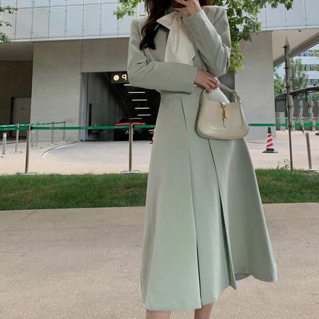 FA45145# 秋季新款小个子绿色高腰修身短款长袖外套半身裙两件套 服裝批發女裝批發服飾貨源