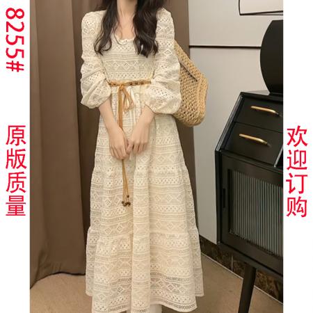 FA45146# 秋季法式长袖连衣裙女春装新款气质女神范白色设计感镂空长裙 服裝批發女裝批發服飾貨源