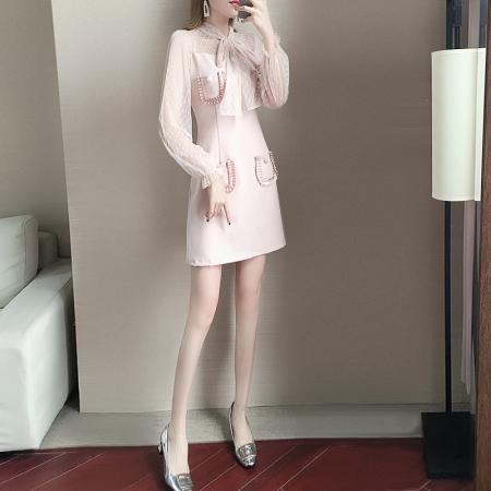 FA45147# 秋装仙女连衣裙薄款新款小个子气质别致仙女裙休闲粉色裙子 服裝批發女裝批發服飾貨源