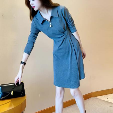 FA45149# 法式高级感长袖连衣裙女秋季新款小个子性感开叉A字短裙子 服裝批發女裝批發服飾貨源