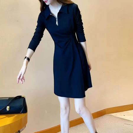 FA45149# 法式高级感长袖连衣裙女秋季新款小个子性感开叉A字短裙子 服裝批發女裝批發服飾貨源