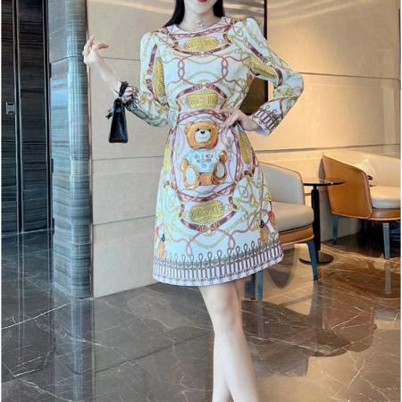 FA45151# 高级感时尚名媛轻奢气质婚宴小礼服秋季小熊印花显瘦连衣裙女 服裝批發女裝批發服飾貨源