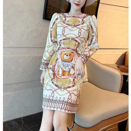 FA45151# 高级感时尚名媛轻奢气质婚宴小礼服秋季小熊印花显瘦连衣裙女 服裝批發女裝批發服飾貨源