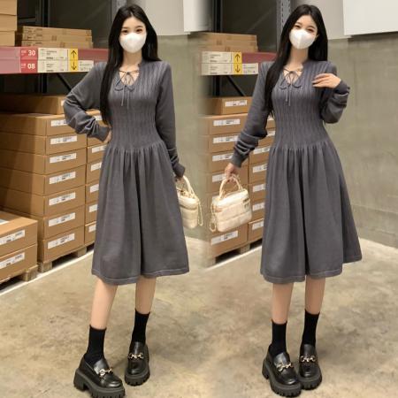 FA45159# 大码女装温柔气质韩系显瘦连衣裙秋冬毛衣打底裙子 服裝批發女裝批發服飾貨源