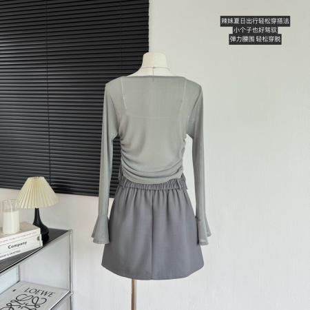 FA45171# 流光夏季新款防晒罩衫女抽绳收腰t恤短裙套装 服裝批發女裝批發服飾貨源