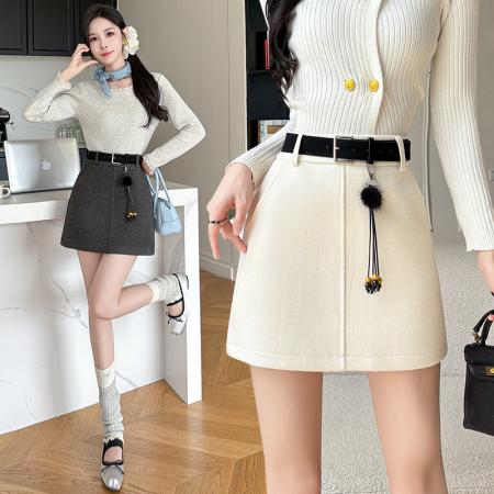 FA45177# 毛呢高腰A字半身裙女秋冬款韩版时尚百搭短裙 服裝批發女裝批發服飾貨源