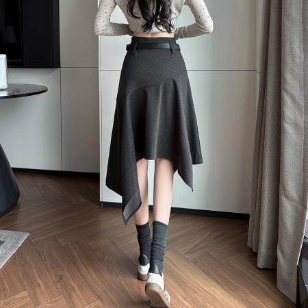 FA45182# 不规则高腰毛呢半身裙女秋冬款百搭显瘦中长裙 服裝批發女裝批發服飾貨源