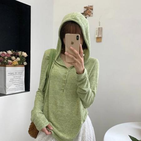 FA45183# 韩版修身显瘦纯色连帽长袖女休闲百搭上衣T恤ins潮 服裝批發女裝批發服飾貨源