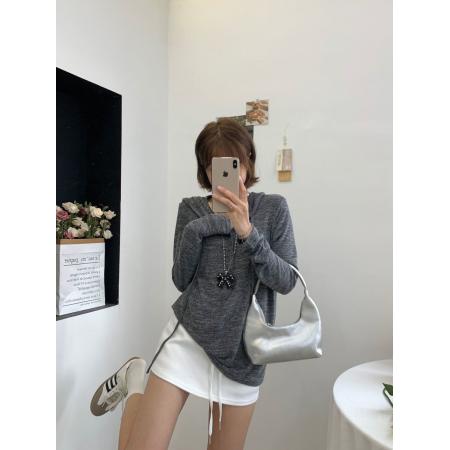 FA45183# 韩版修身显瘦纯色连帽长袖女休闲百搭上衣T恤ins潮 服裝批發女裝批發服飾貨源