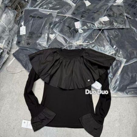 FA45189# 韩式春秋女装百搭修身显瘦荷叶边叠穿内搭长袖T恤上衣外穿 服裝批發女裝批發服飾貨源