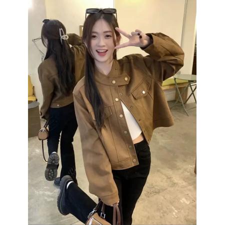 FA45201# 小香美拉德风皮衣夹克女早秋季小个子复古麂皮短外套上衣 服裝批發女裝批發服飾貨源