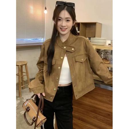 FA45201# 小香美拉德风皮衣夹克女早秋季小个子复古麂皮短外套上衣 服裝批發女裝批發服飾貨源