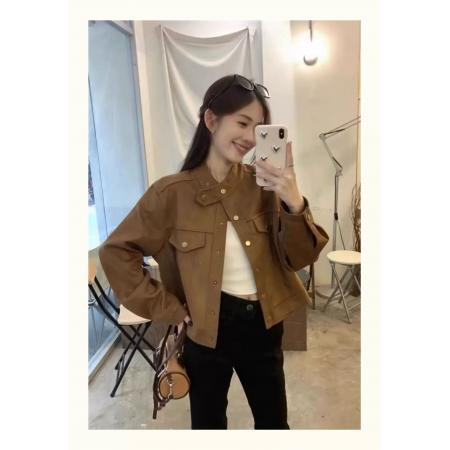 FA45201# 小香美拉德风皮衣夹克女早秋季小个子复古麂皮短外套上衣 服裝批發女裝批發服飾貨源