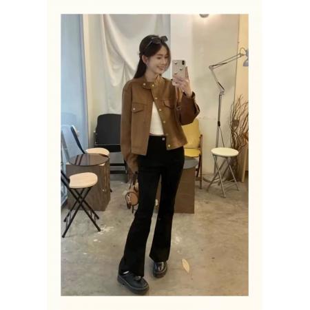 FA45201# 小香美拉德风皮衣夹克女早秋季小个子复古麂皮短外套上衣 服裝批發女裝批發服飾貨源