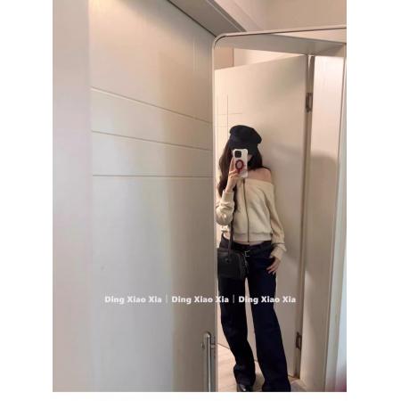 FA45212# 连帽卫衣拉链外套女薄款斜肩短款开衫上衣 服裝批發女裝批發服飾貨源