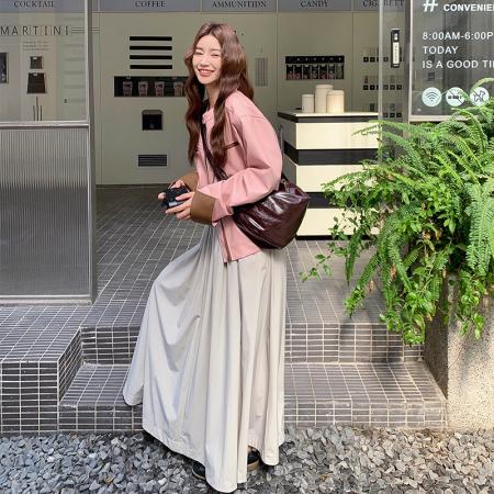 FA45215# PU皮+内里+肩垫一新款韩系粉色皮衣短款外套女夹克上衣 服裝批發女裝批發服飾貨源