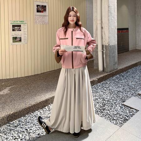 FA45215# PU皮+内里+肩垫一新款韩系粉色皮衣短款外套女夹克上衣 服裝批發女裝批發服飾貨源