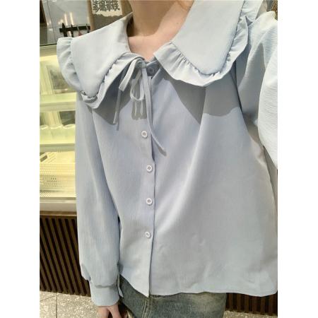 FA45219# 法式甜美娃娃领长袖衬衫+减龄刺绣针织马甲两件套 服裝批發女裝批發服飾貨源