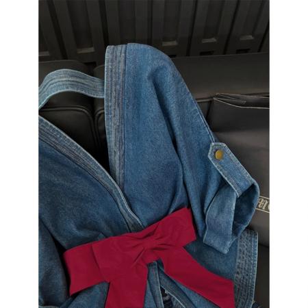 FA45230# 欧美风设计感小众牛仔衬衫法式气质甜辣风V领收腰露背显瘦上衣 服裝批發女裝批發服飾貨源