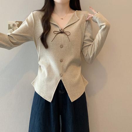 FA45235# 秋装新款胖mm大码女甜美立体花朵蝴蝶结掐腰长袖针织上衣 服裝批發女裝批發服飾貨源