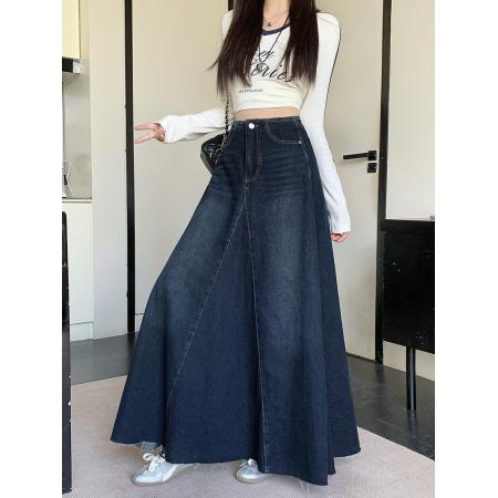 FA45237# 秋装新款胖mm大码女韩系百搭设计感牛仔群显瘦长款半身裙 服裝批發女裝批發服飾貨源