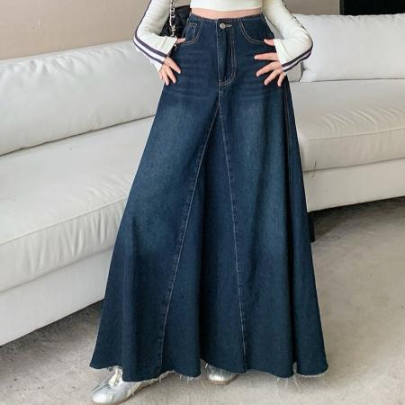 FA45237# 秋装新款胖mm大码女韩系百搭设计感牛仔群显瘦长款半身裙 服裝批發女裝批發服飾貨源