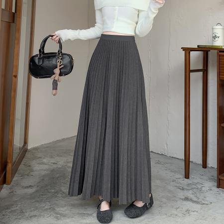 FA45238# 百褶毛呢半身裙女秋冬垂坠感压折A字大摆裙遮胯显瘦长裙伞裙 服裝批發女裝批發服飾貨源