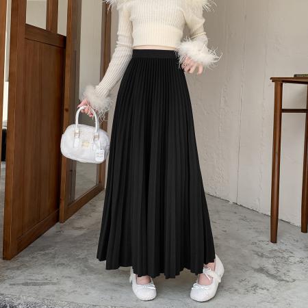FA45238# 百褶毛呢半身裙女秋冬垂坠感压折A字大摆裙遮胯显瘦长裙伞裙 服裝批發女裝批發服飾貨源