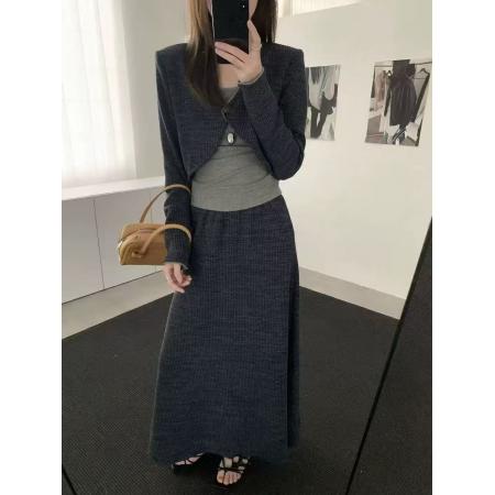 FA45242# 韩国春装一粒扣V领开衫+小背心+半身裙时尚三件套套装女 服裝批發女裝批發服飾貨源