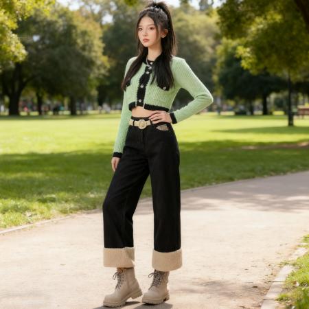 FA45286# 秋冬热卖新品加绒加厚无弹直筒裤九分配腰带牛仔裤女 服裝批發女裝批發服飾貨源